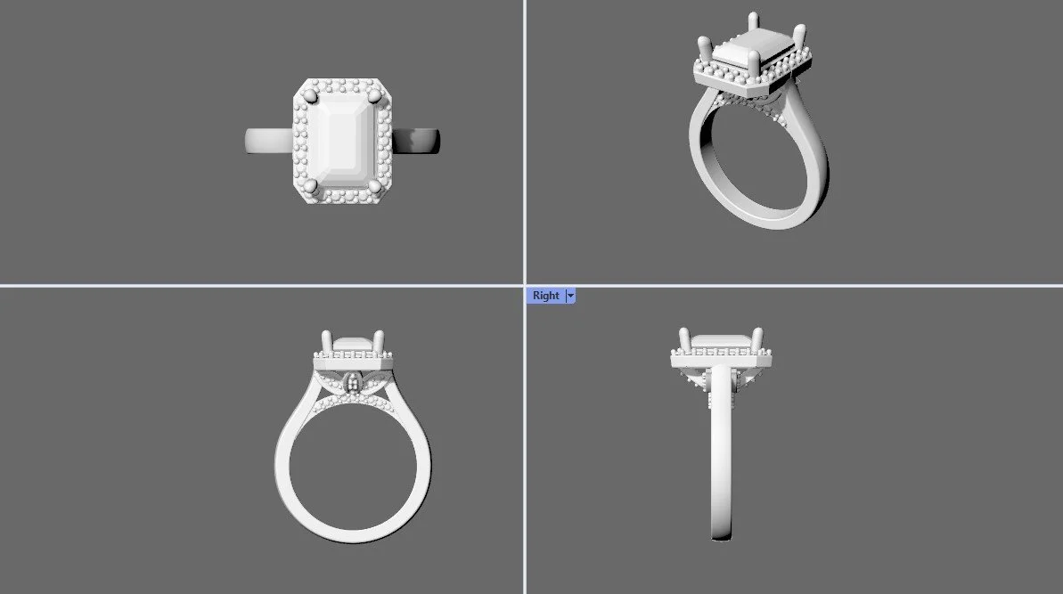 Custom made Radiant halo engagement ring with under halo
