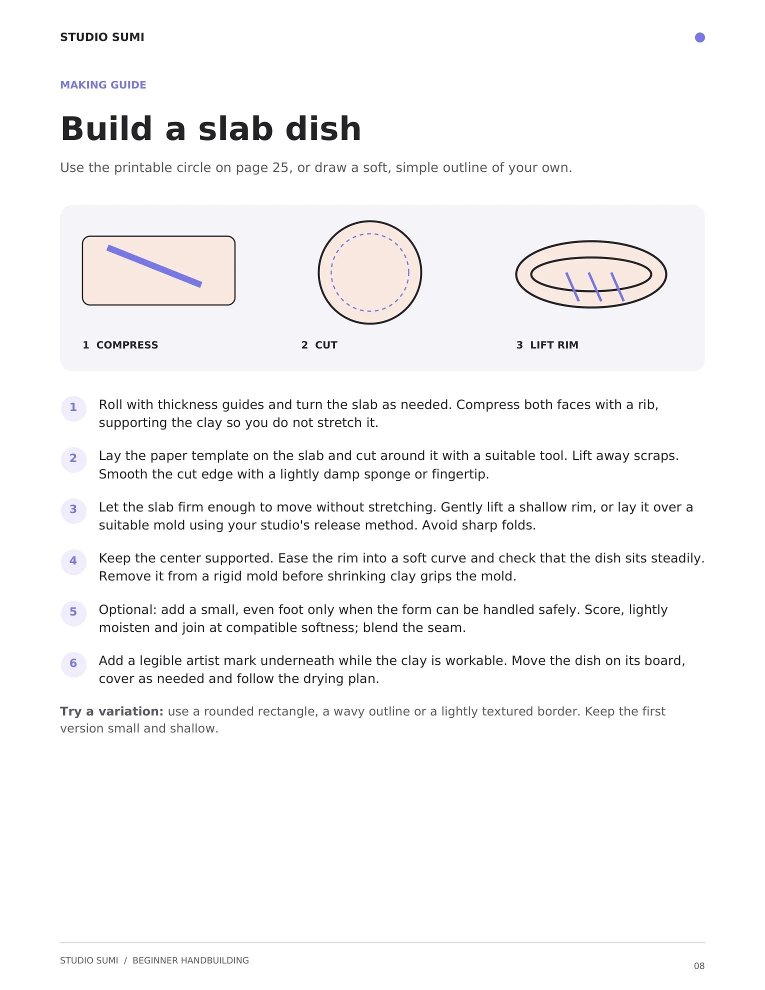 Sample illustrated instructions for building a slab dish.