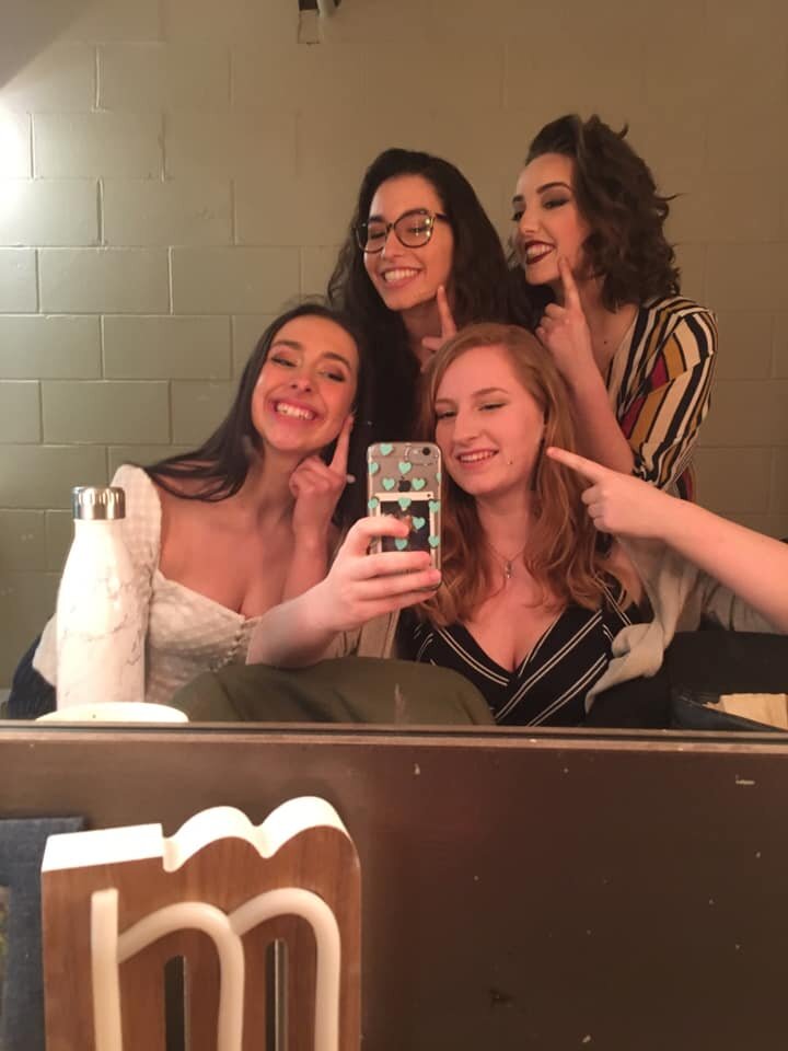 Day of our sitzprobe! We got all dressed up and took pictures showing off our mics. A few days until opening!