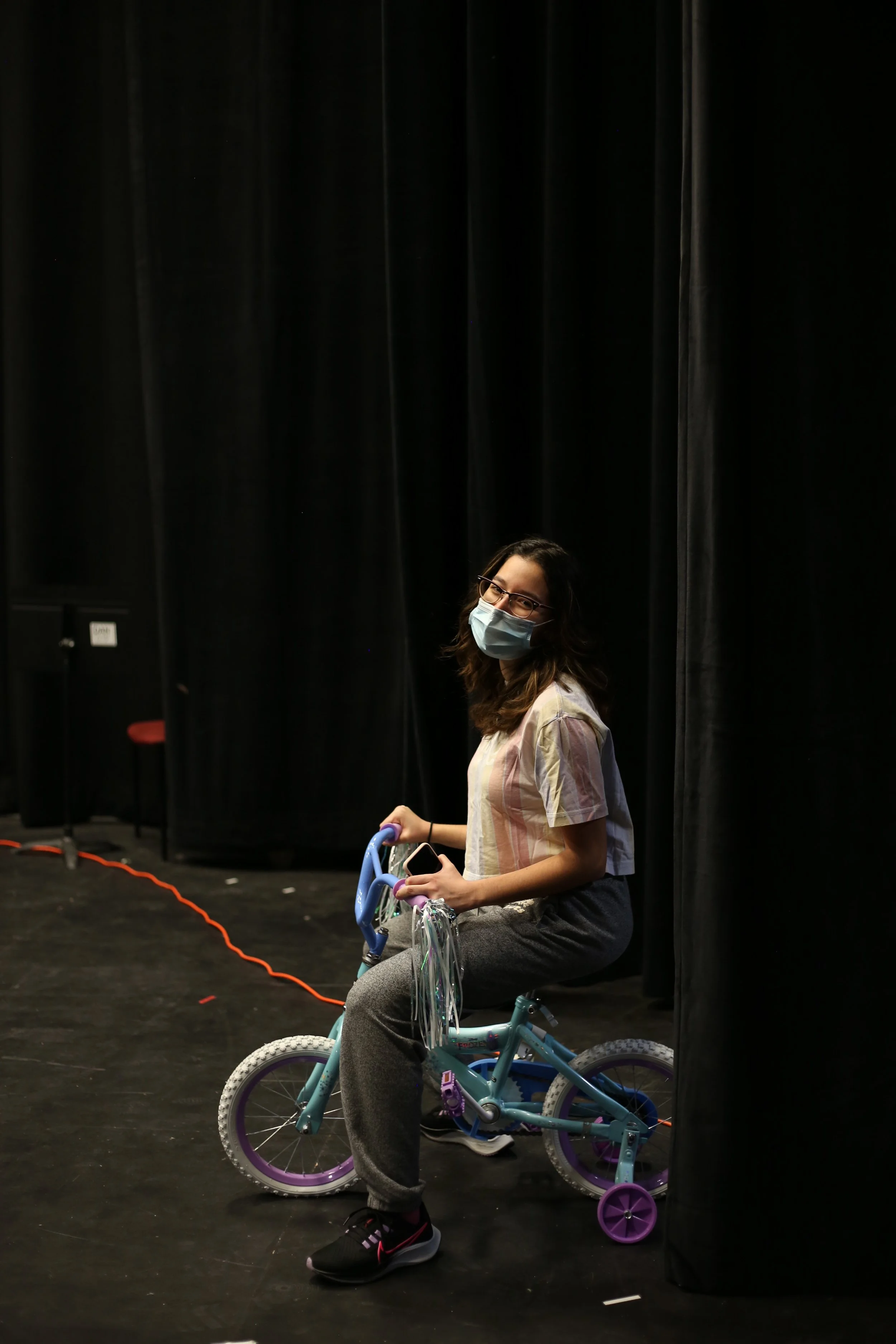 I got to ride a children's bike for this show! It's actually much harder to ride as an adult...