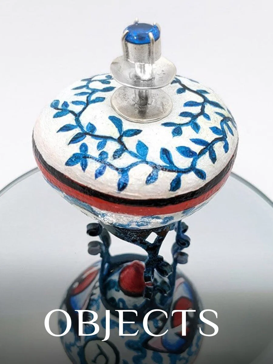 Shop unique sculptural and decorative art objects (objet d'art) including trinket boxes, miniature vases, and ceramic containers. Handmade by Malki Studio artists using mixed mediums. 