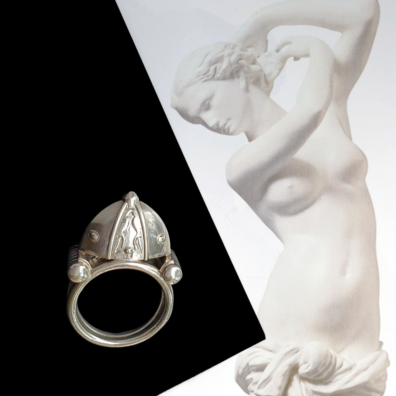 Ancient Tomorrow 3D Dome Sterling Silver Ring - Flat Lay.jpg