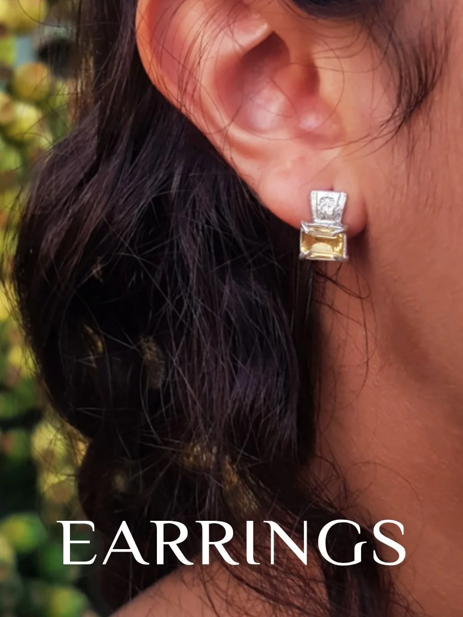 Shop one of a kind earrings including stud, hook and dangle earrings. Handmade from ethically sourced sterling silver, precious gemstones and ceramic.