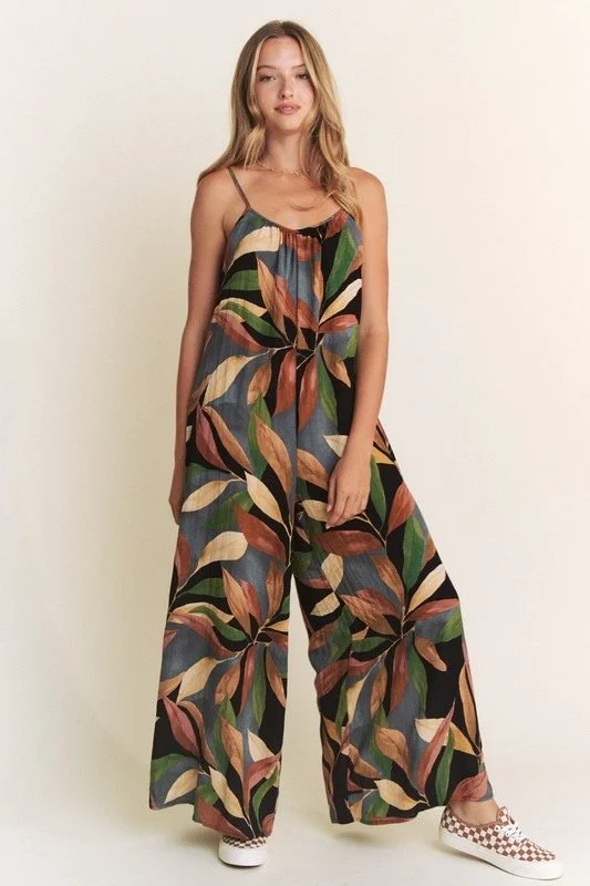 Shayla Leaf Print Jumpsuit