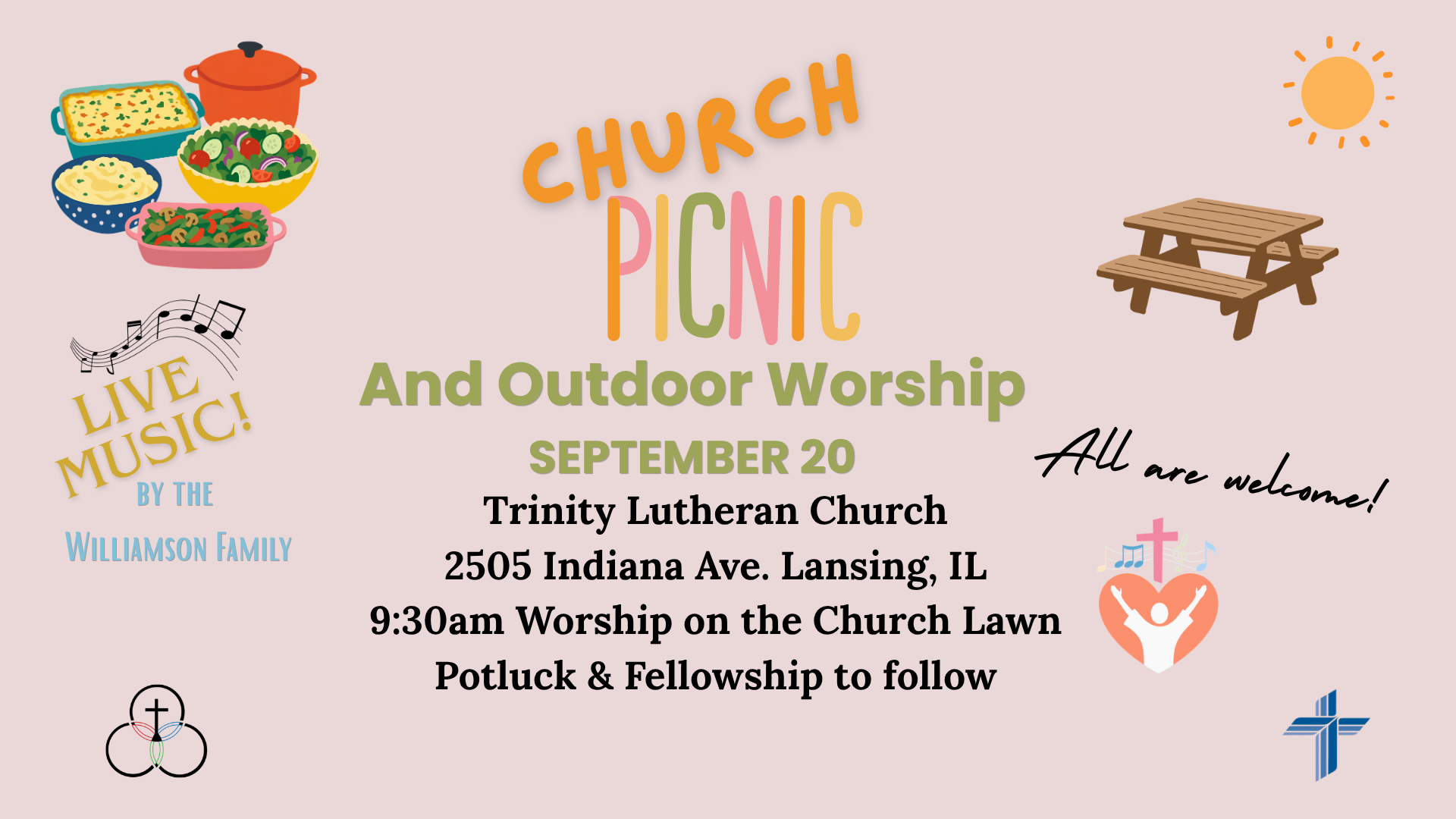 Free family church picnic and outdoor worship