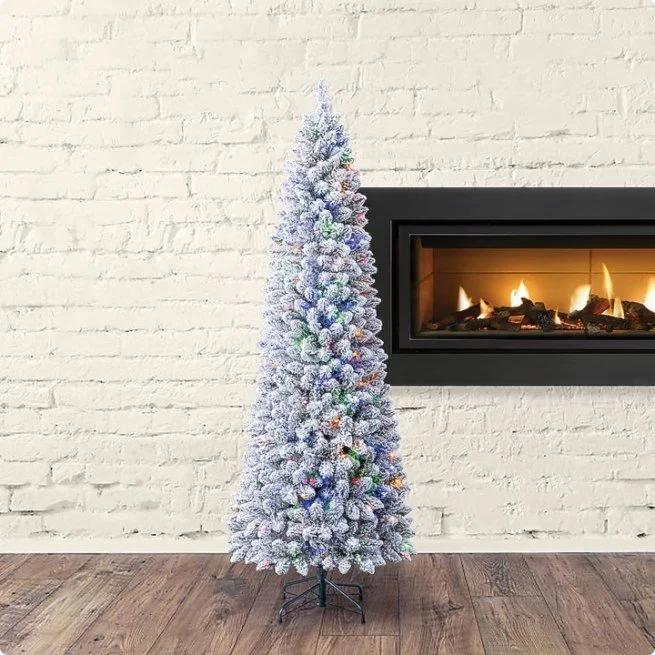 Holiday Living 7 ft flocked Greensboro pencil Christmas tree with multicolor lights