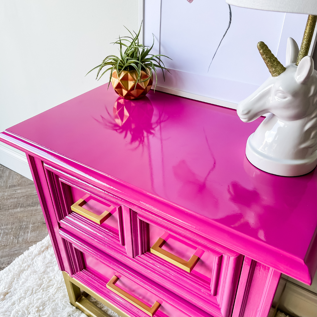 Extreme Hot Pink Furniture Makeover with Glossy Spray Paint —  prettydistressed