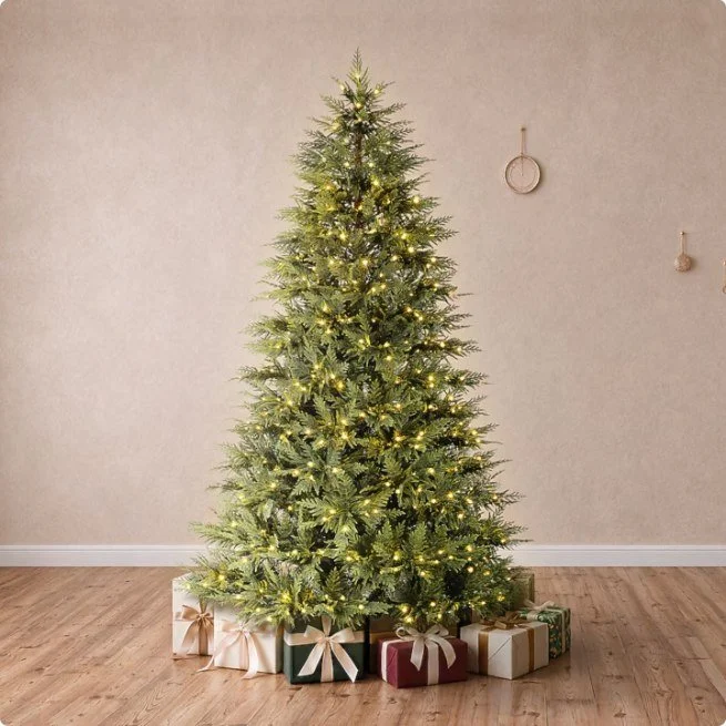 Holiday Living Tyler Pine 7.5 ft pre-lit Christmas tree with soft, light green branches