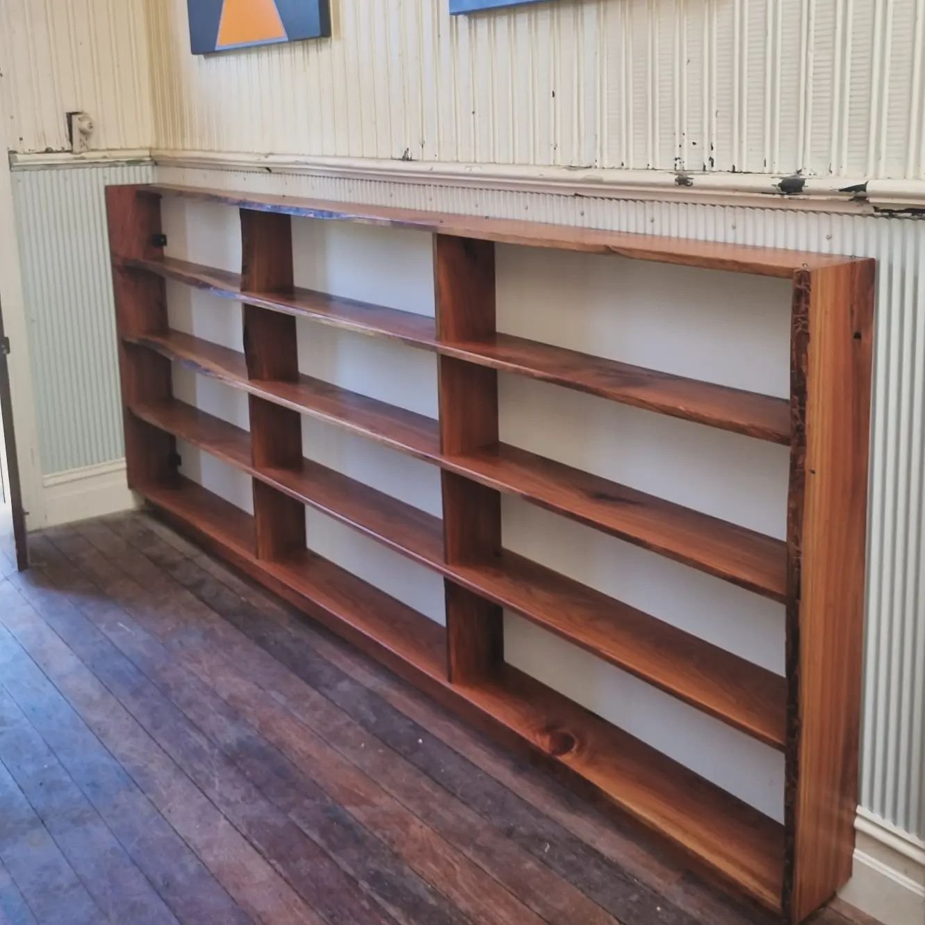 Bookshelves made using ironbark. These were air dried 200x19 mm rough sawn boards . Striving to achieve refinement whilst allowing the wood to be wood.