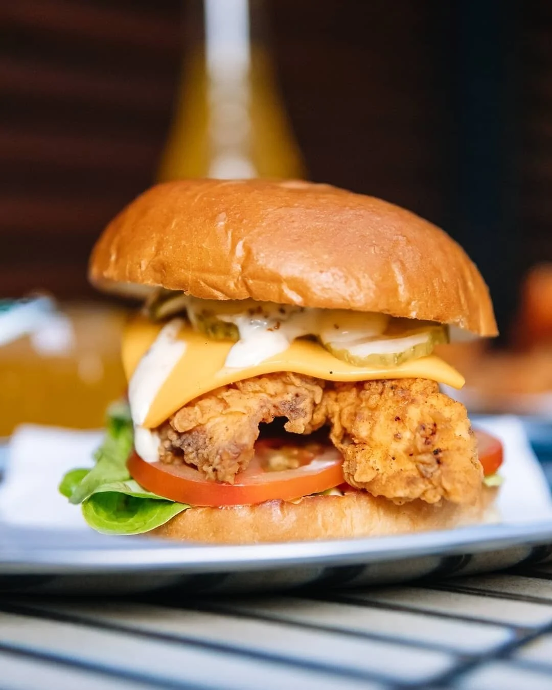 Get your cluck on! 💪🏻 🙇🏻&zwj;♂️ 🍗  Did you know that the first recipe for fried chicken was developed in 1747?! 
​
​Enjoy yourself today with one of our mouth-watering Get Clucked burgers!  We're grilling from 5pm - 9pmTuesday - Sunday via the R
