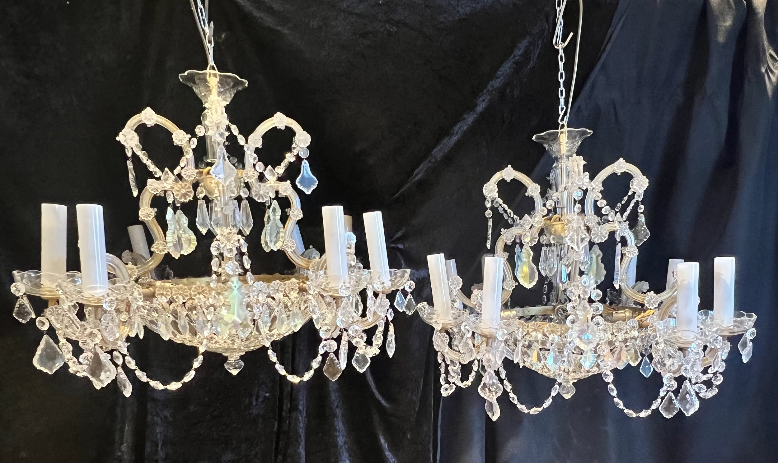 A Pair of Italian Twelve Light Antique Marie Theresa Chandeliers (we have four in total of these)