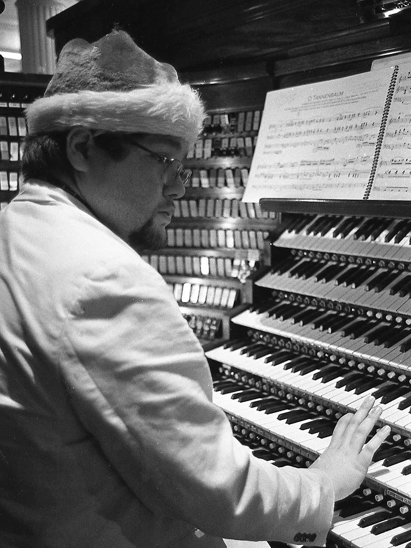 At the console of the Wanamaker Grand Court Organ in Philadelphia, PA