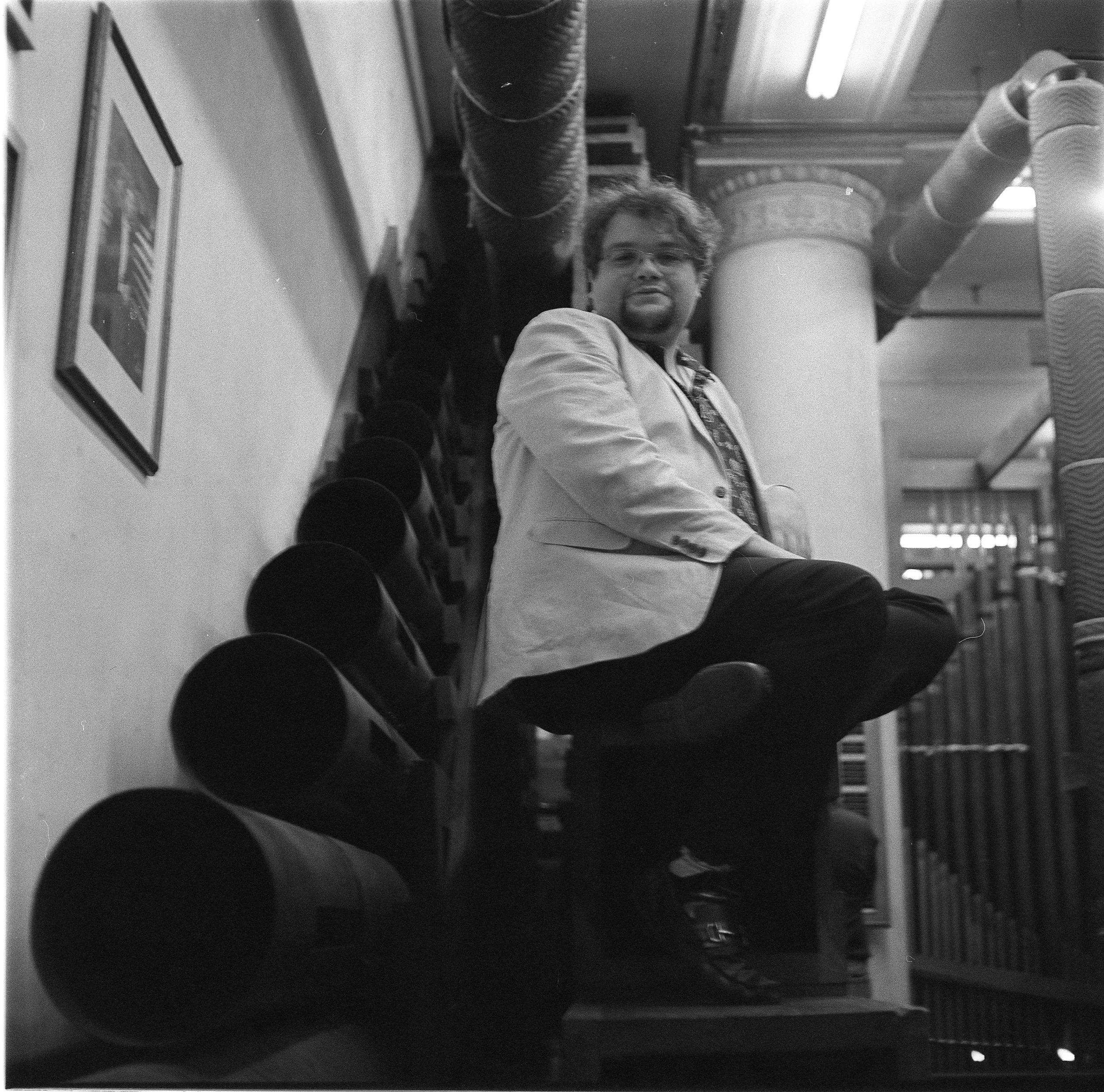 Sitting on the 32' Diaphone in the String division of the Wanamaker Grand Court Organ in Philadelphia, PA