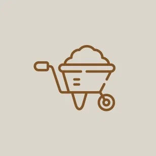 Line drawing of a wheel barrow filled with dirt