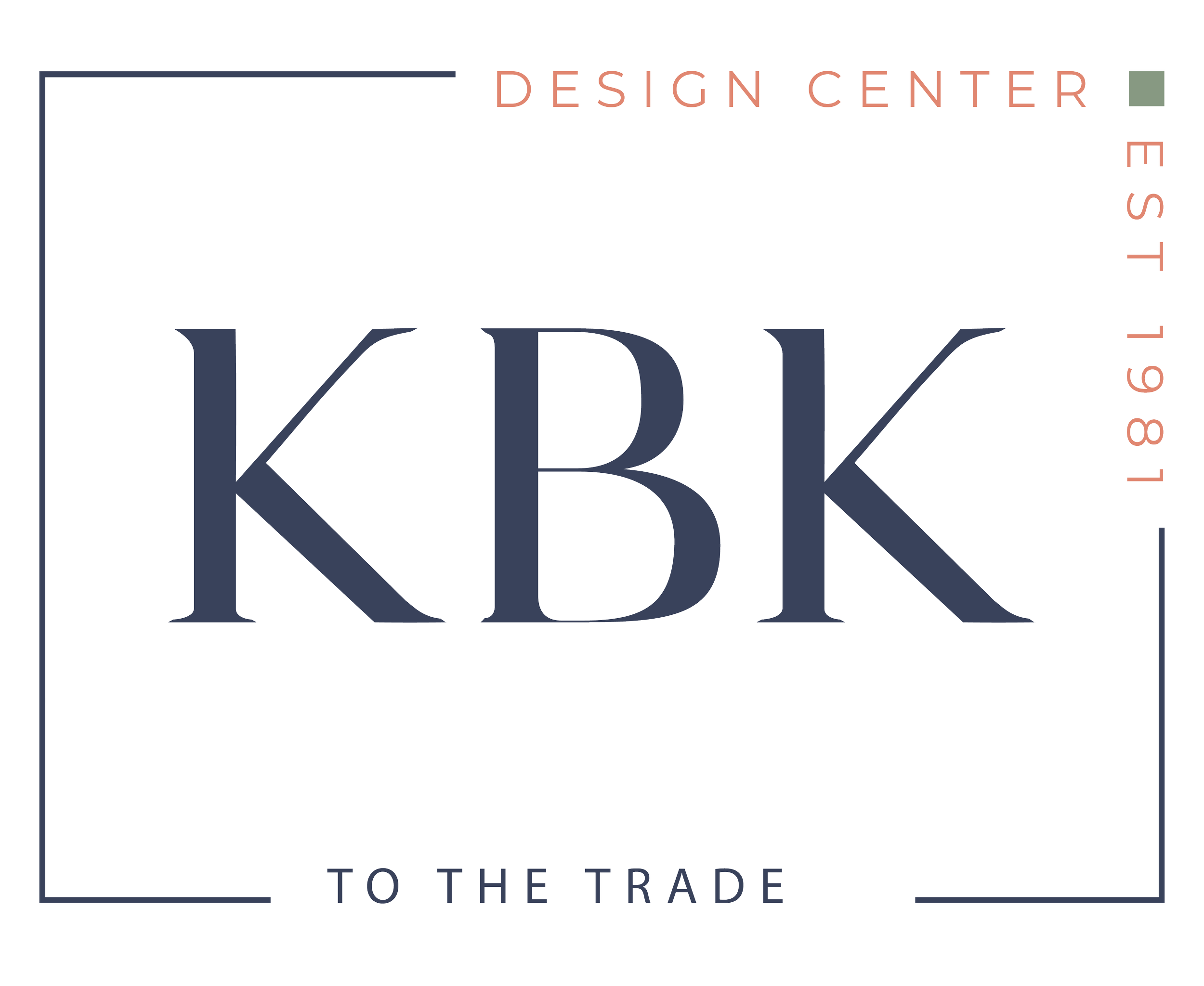 Logo for KBK Design Center with text 'KBK to the trade' and established year 1981