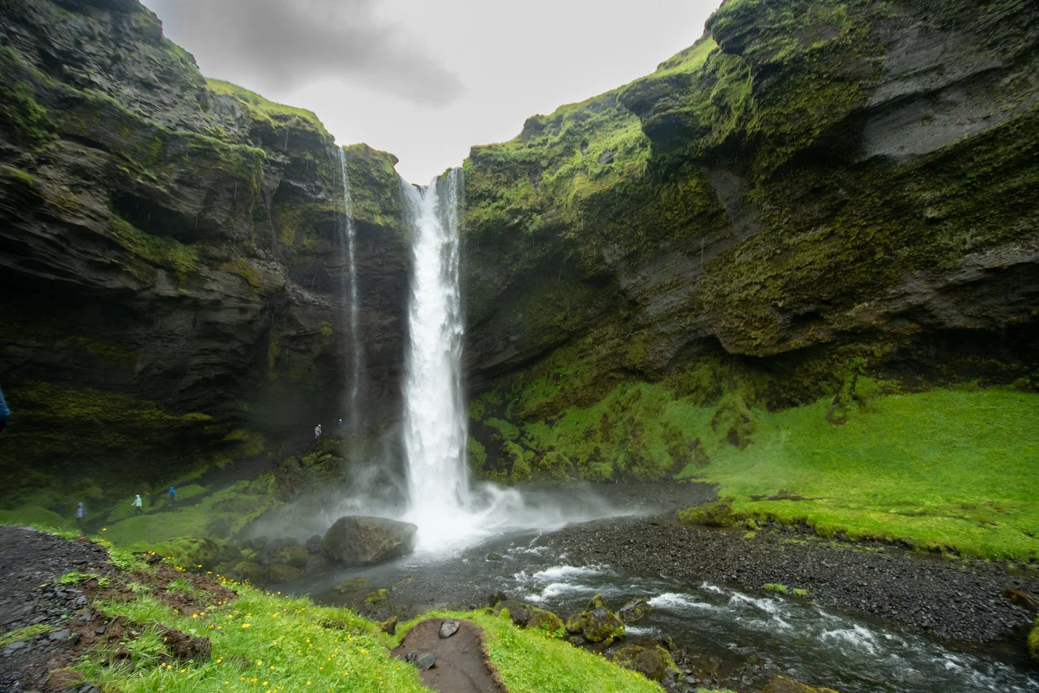 Waterfall in Iceland on a cloudy day.
