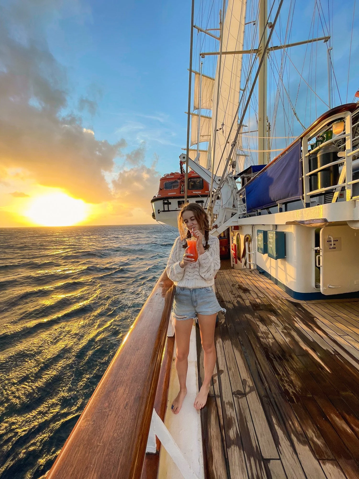 Drinks on board at sunset