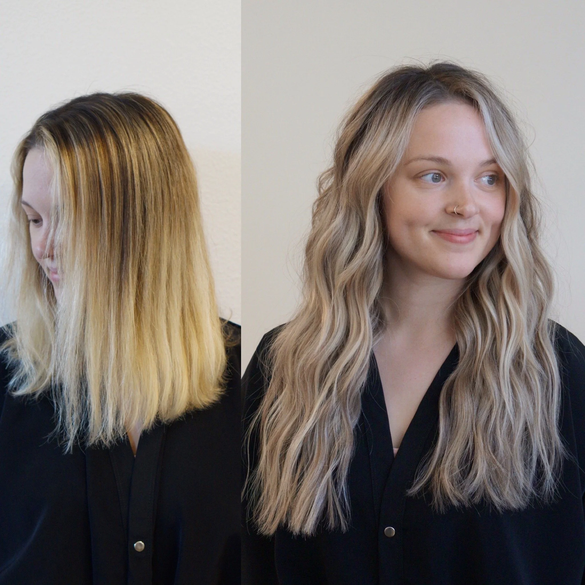 See the stunning before and after transformation with hair extensions at Elle Society Salon. Our expert stylists create voluminous, natural-looking extensions that blend seamlessly with your hair. Discover the perfect hair loss solution and achieve y