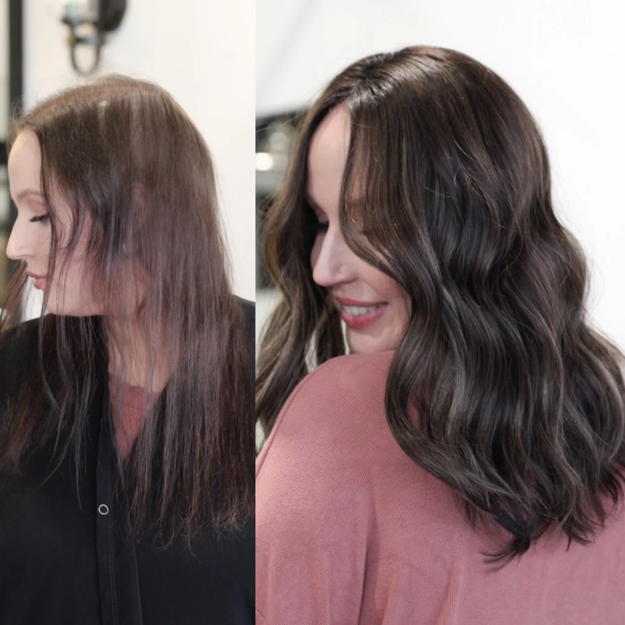 See the stunning before and after transformation with hair extensions at Elle Society Salon. Our expert stylists create voluminous, natural-looking extensions that blend seamlessly with your hair. Discover the perfect hair loss solution and achieve y