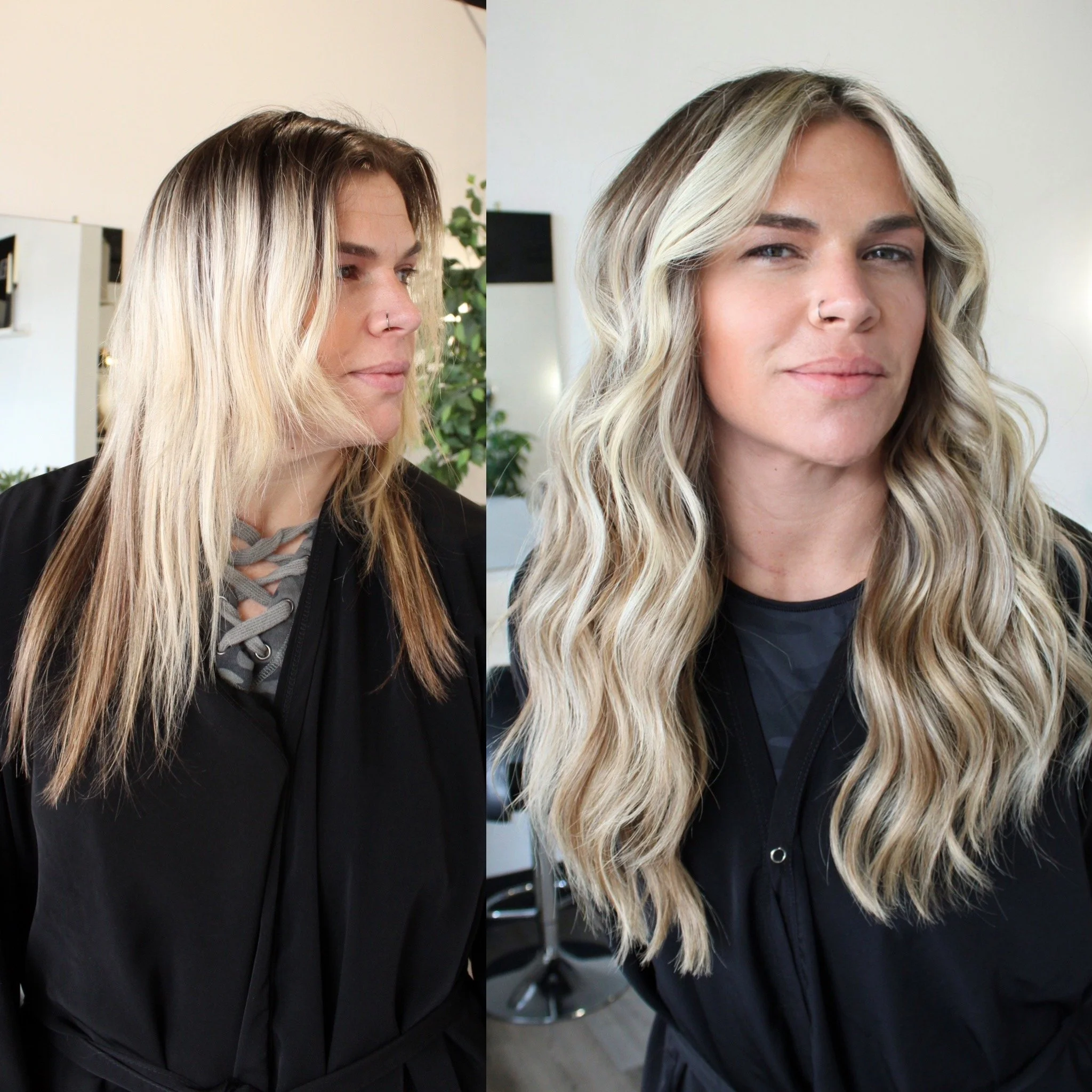See the stunning before and after transformation with hair extensions at Elle Society Salon. Our expert stylists create voluminous, natural-looking extensions that blend seamlessly with your hair. Discover the perfect hair loss solution and achieve y