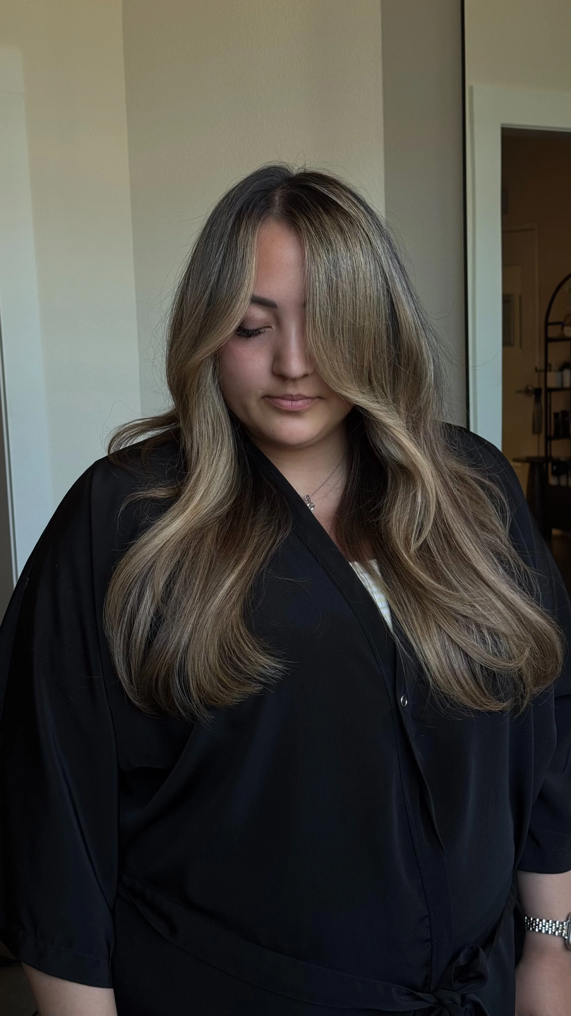 One-row hair extension install with face-framing layers and soft waves In Portland Oregon area
