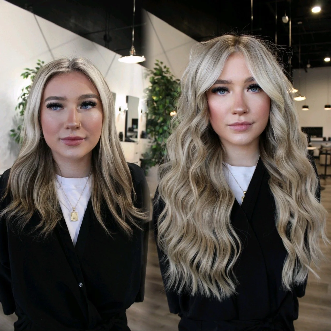 See the stunning before and after transformation with hair extensions at Elle Society Salon. Our expert stylists create voluminous, natural-looking extensions that blend seamlessly with your hair. Discover the perfect hair loss solution and achieve y