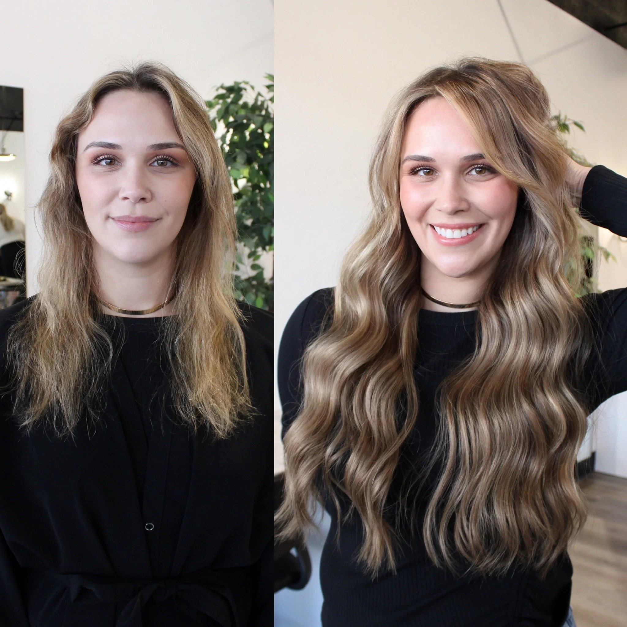 See the stunning before and after transformation with hair extensions at Elle Society Salon. Our expert stylists create voluminous, natural-looking extensions that blend seamlessly with your hair. Discover the perfect hair loss solution and achieve y