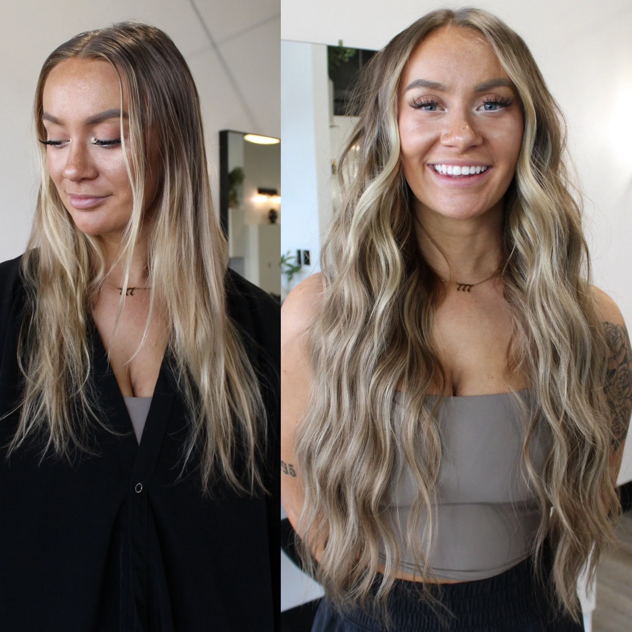 See the stunning before and after transformation with hair extensions at Elle Society Salon. Our expert stylists create voluminous, natural-looking extensions that blend seamlessly with your hair. Discover the perfect hair loss solution and achieve y