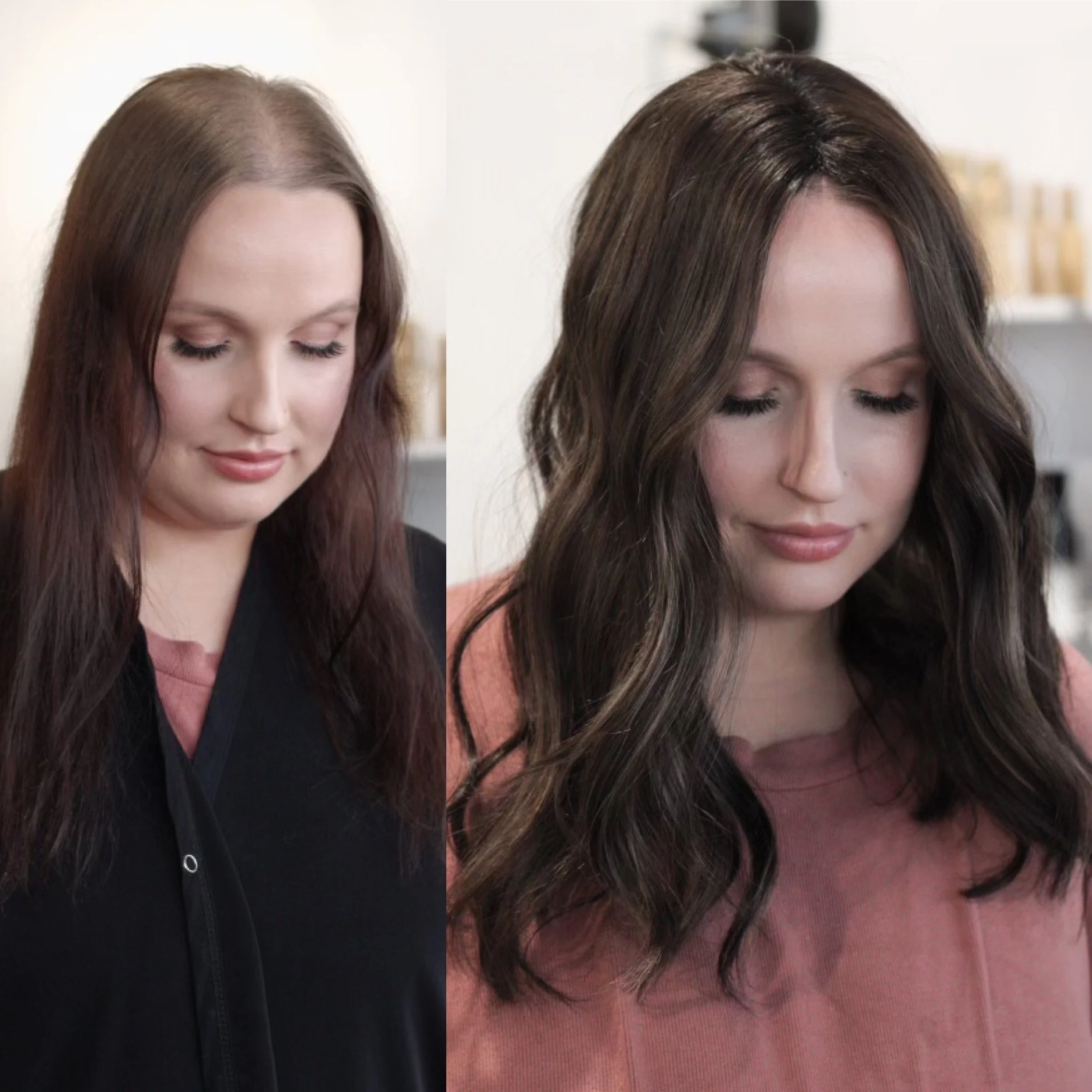 See the stunning before and after transformation with hair extensions at Elle Society Salon. Our expert stylists create voluminous, natural-looking extensions that blend seamlessly with your hair. Discover the perfect hair loss solution and achieve y