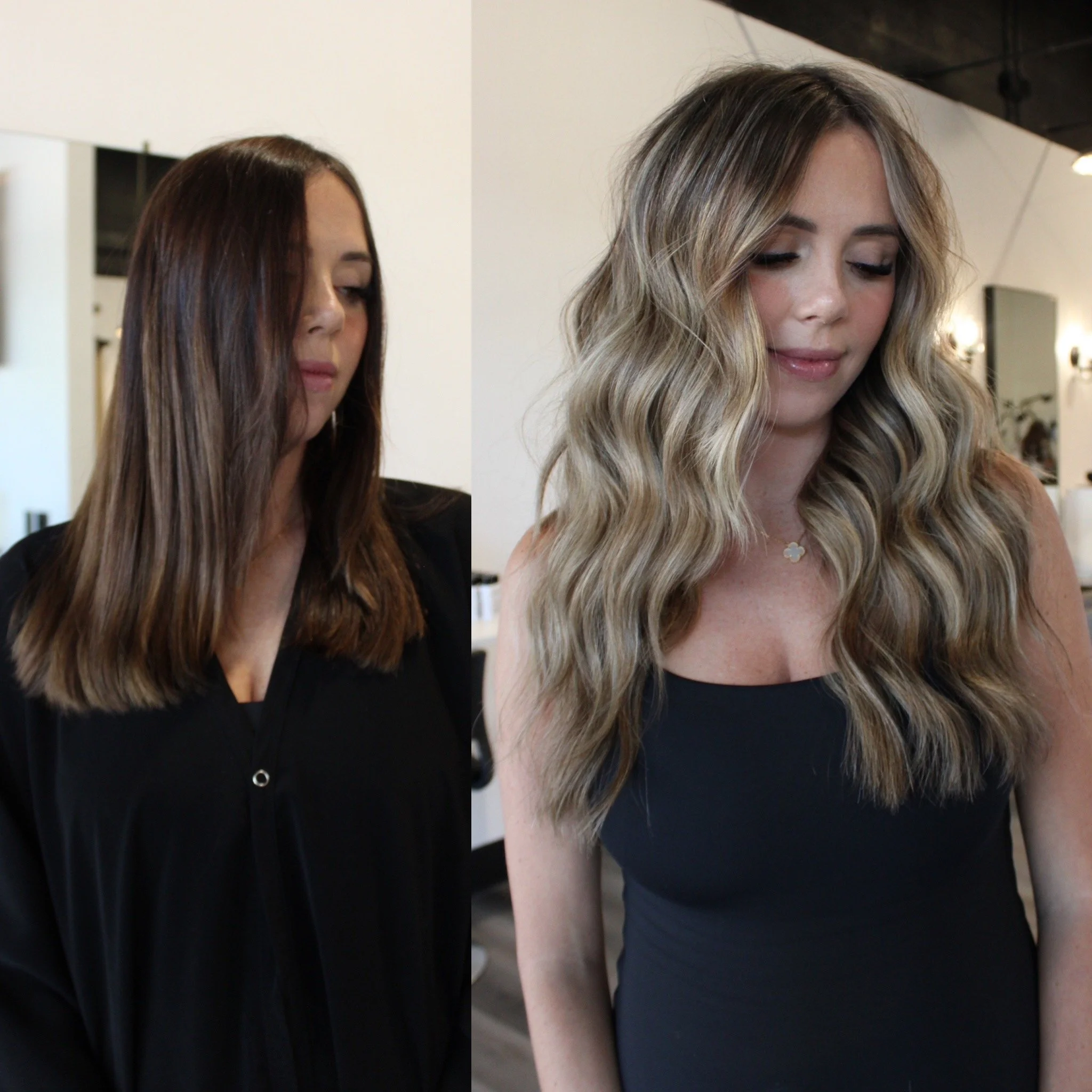 See the stunning before and after transformation with hair extensions at Elle Society Salon. Our expert stylists create voluminous, natural-looking extensions that blend seamlessly with your hair. Discover the perfect hair loss solution and achieve y