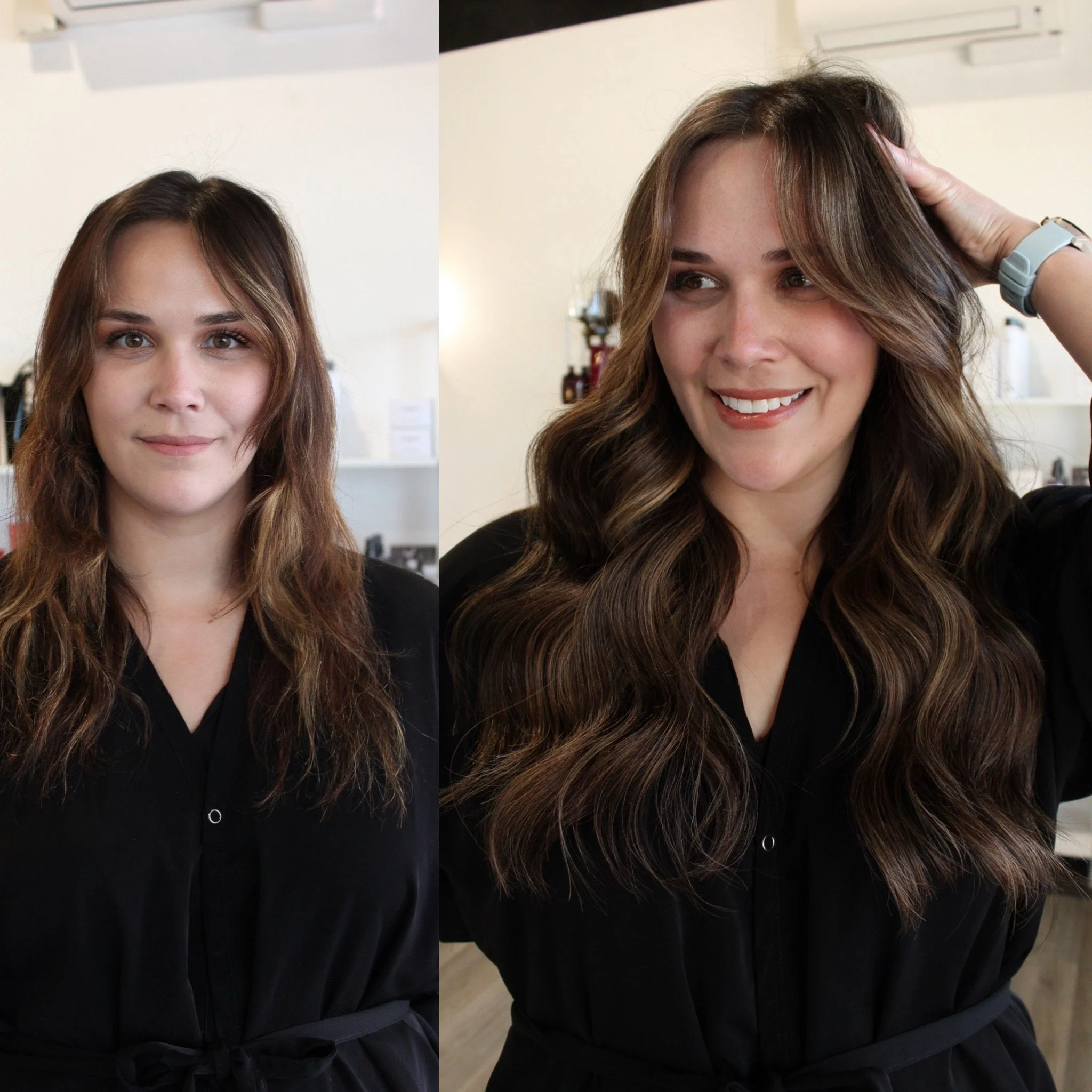 See the stunning before and after transformation with hair extensions at Elle Society Salon. Our expert stylists create voluminous, natural-looking extensions that blend seamlessly with your hair. Discover the perfect hair loss solution and achieve y