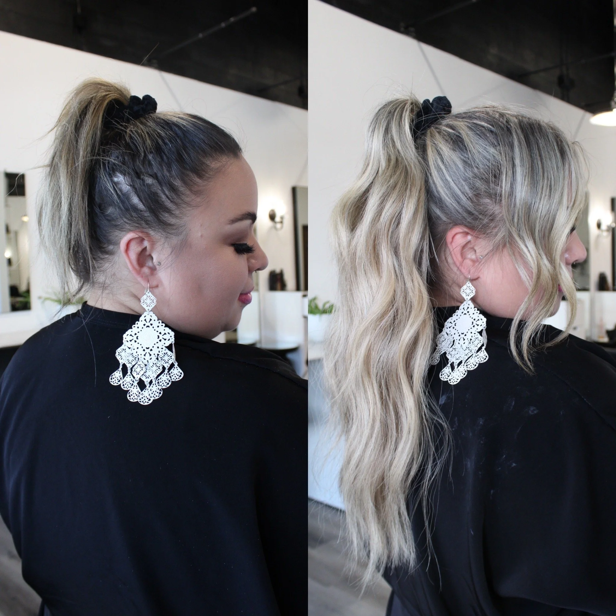 See the stunning before and after transformation with hair extensions at Elle Society Salon. Our expert stylists create voluminous, natural-looking extensions that blend seamlessly with your hair. Discover the perfect hair loss solution and achieve y