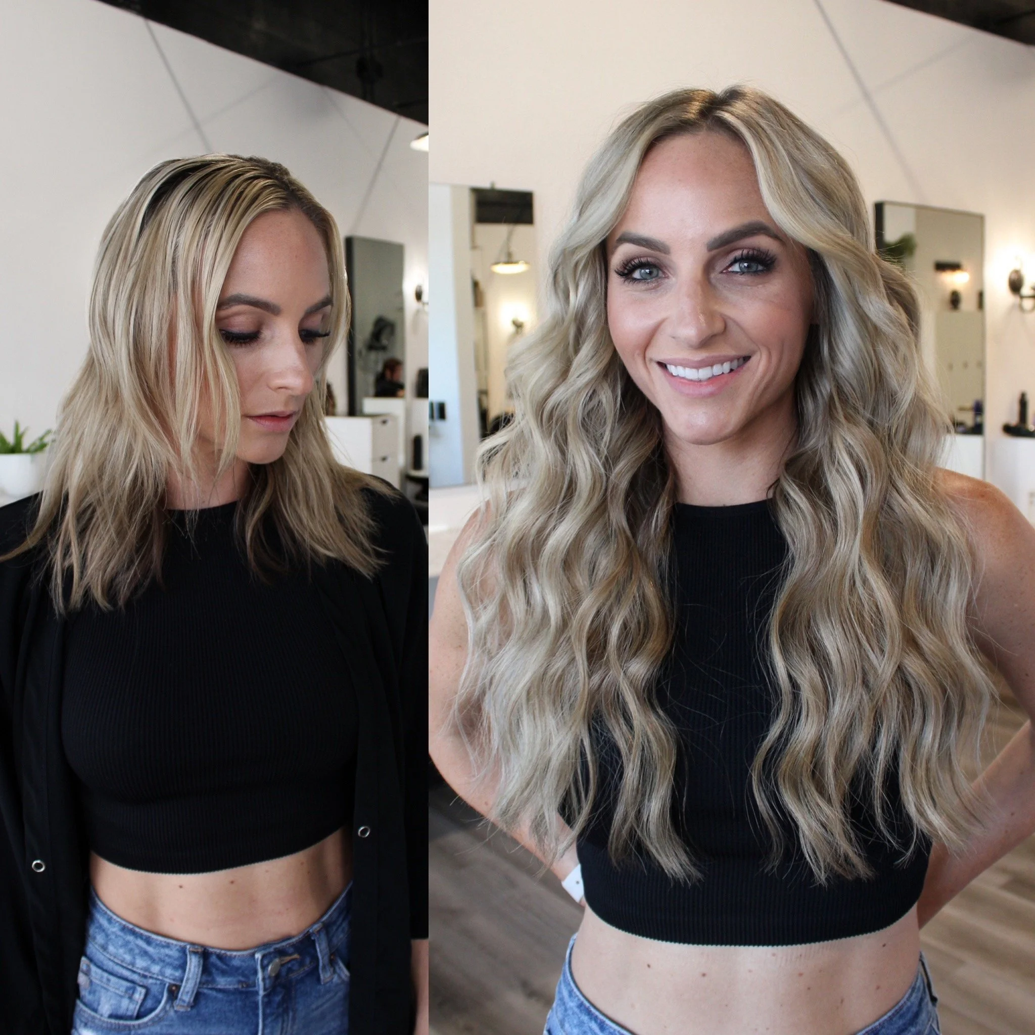 See the stunning before and after transformation with hair extensions at Elle Society Salon. Our expert stylists create voluminous, natural-looking extensions that blend seamlessly with your hair. Discover the perfect hair loss solution and achieve y