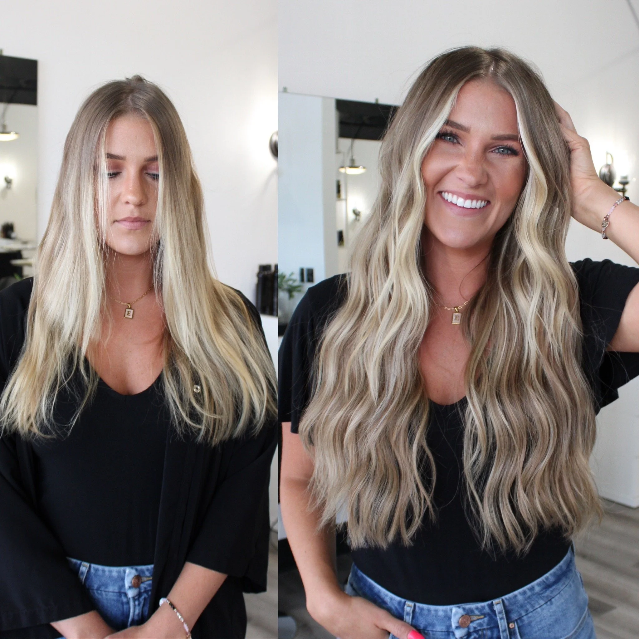 See the stunning before and after transformation with hair extensions at Elle Society Salon. Our expert stylists create voluminous, natural-looking extensions that blend seamlessly with your hair. Discover the perfect hair loss solution and achieve y
