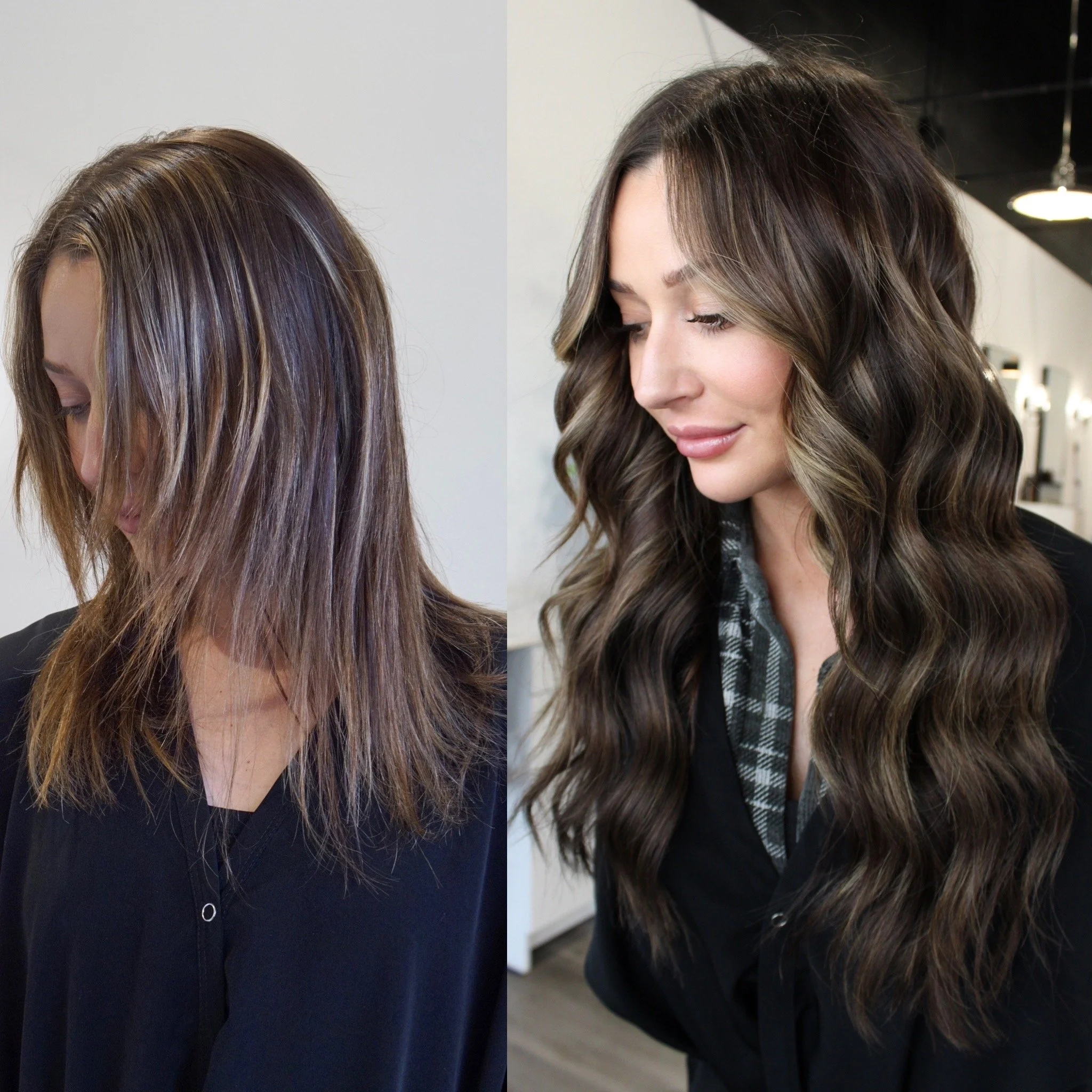 See the stunning before and after transformation with hair extensions at Elle Society Salon. Our expert stylists create voluminous, natural-looking extensions that blend seamlessly with your hair. Discover the perfect hair loss solution and achieve y