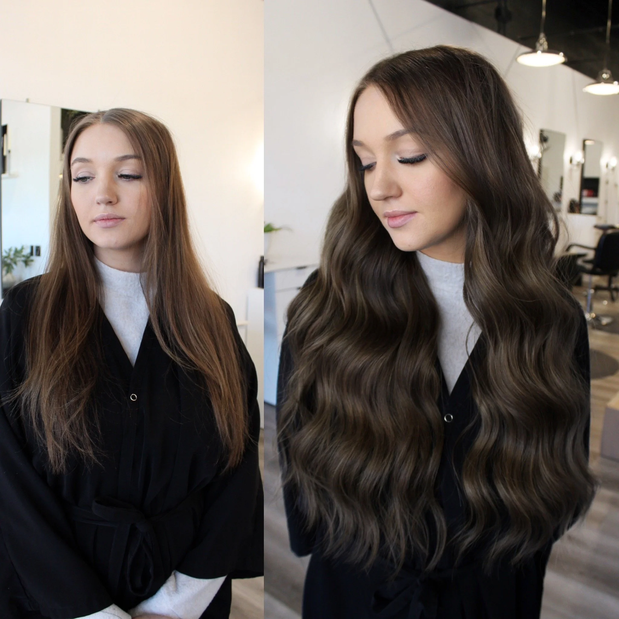 See the stunning before and after transformation with hair extensions at Elle Society Salon. Our expert stylists create voluminous, natural-looking extensions that blend seamlessly with your hair. Discover the perfect hair loss solution and achieve y