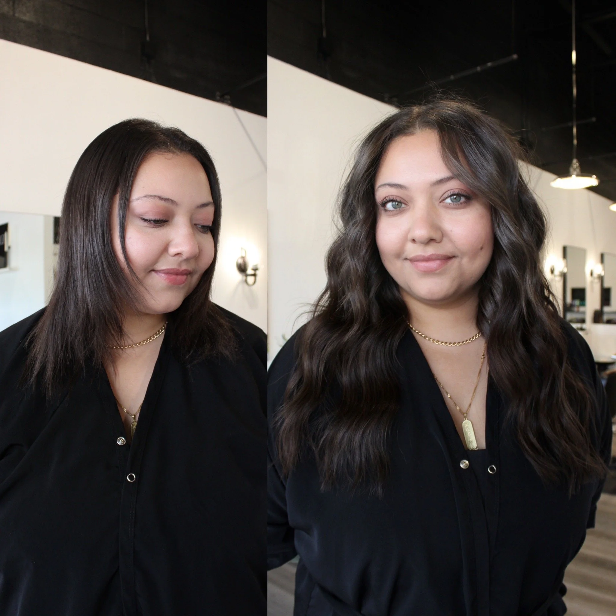 See the stunning before and after transformation with hair extensions at Elle Society Salon. Our expert stylists create voluminous, natural-looking extensions that blend seamlessly with your hair. Discover the perfect hair loss solution and achieve y