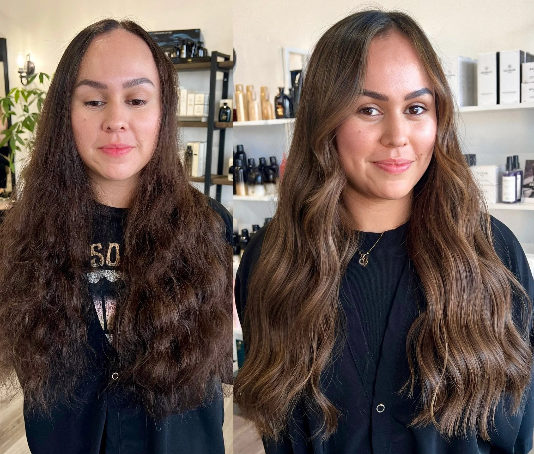 See the stunning before and after transformation with hair extensions at Elle Society Salon. Our expert stylists create voluminous, natural-looking extensions that blend seamlessly with your hair. Discover the perfect hair loss solution and achieve y