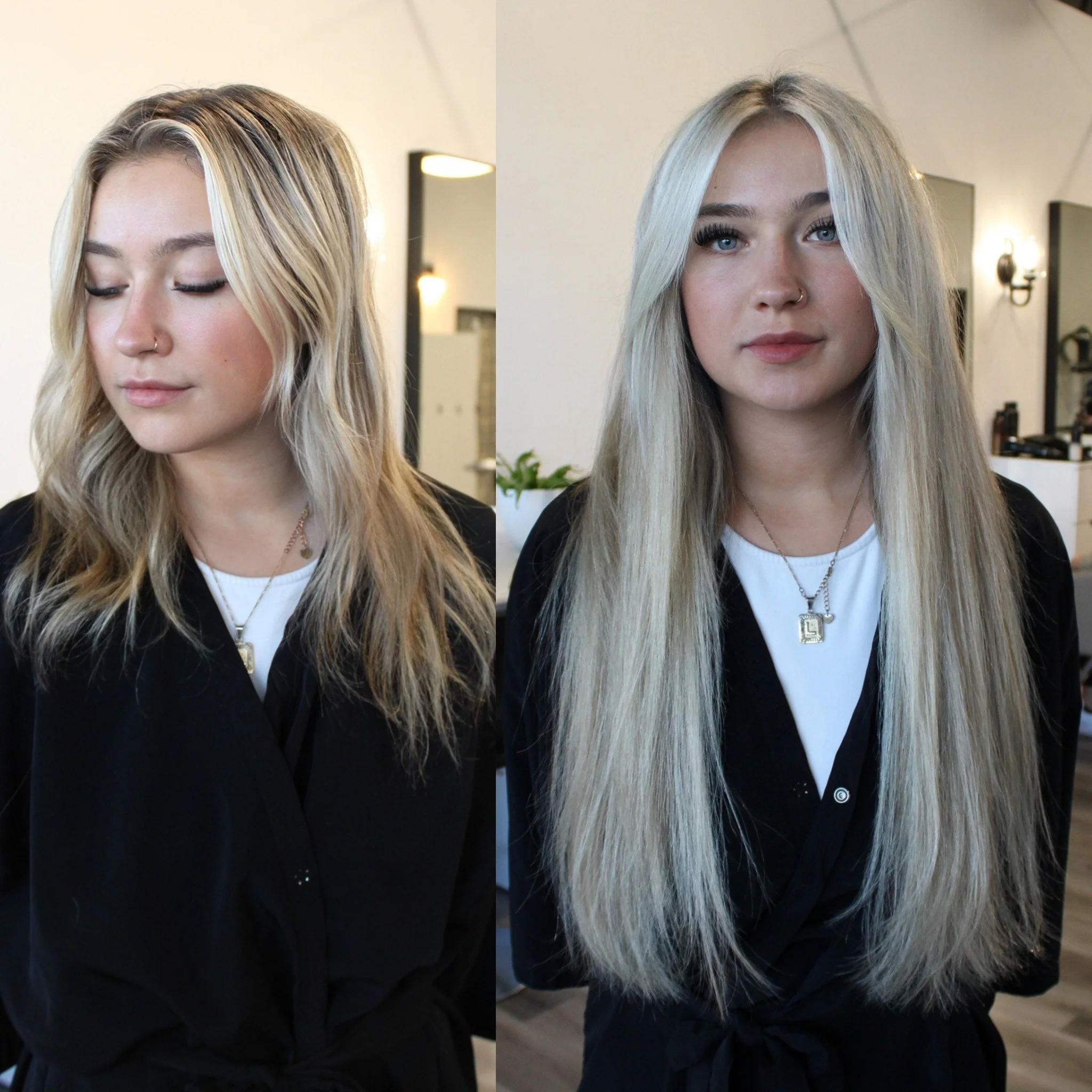 See the stunning before and after transformation with hair extensions at Elle Society Salon. Our expert stylists create voluminous, natural-looking extensions that blend seamlessly with your hair. Discover the perfect hair loss solution and achieve y