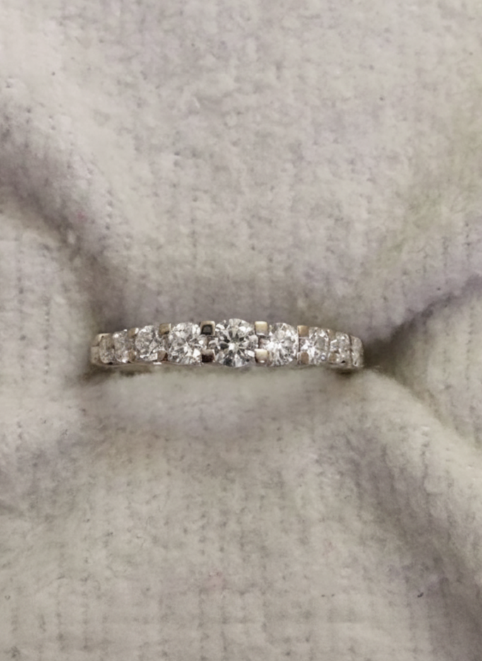 preloved white gold wedding band with 9 diamonds