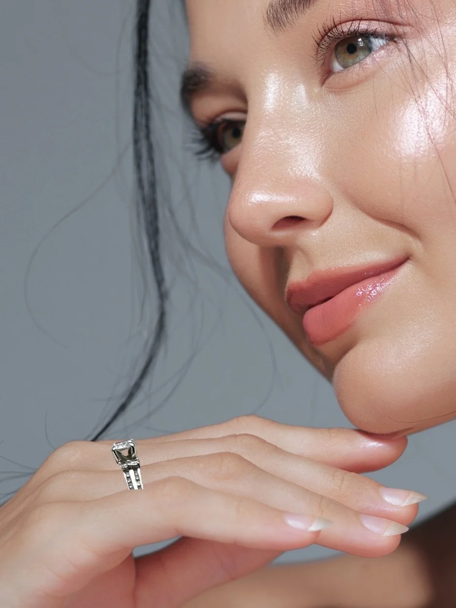 Zahava round diamond ring worn on finger, showing sparkle and triple band design