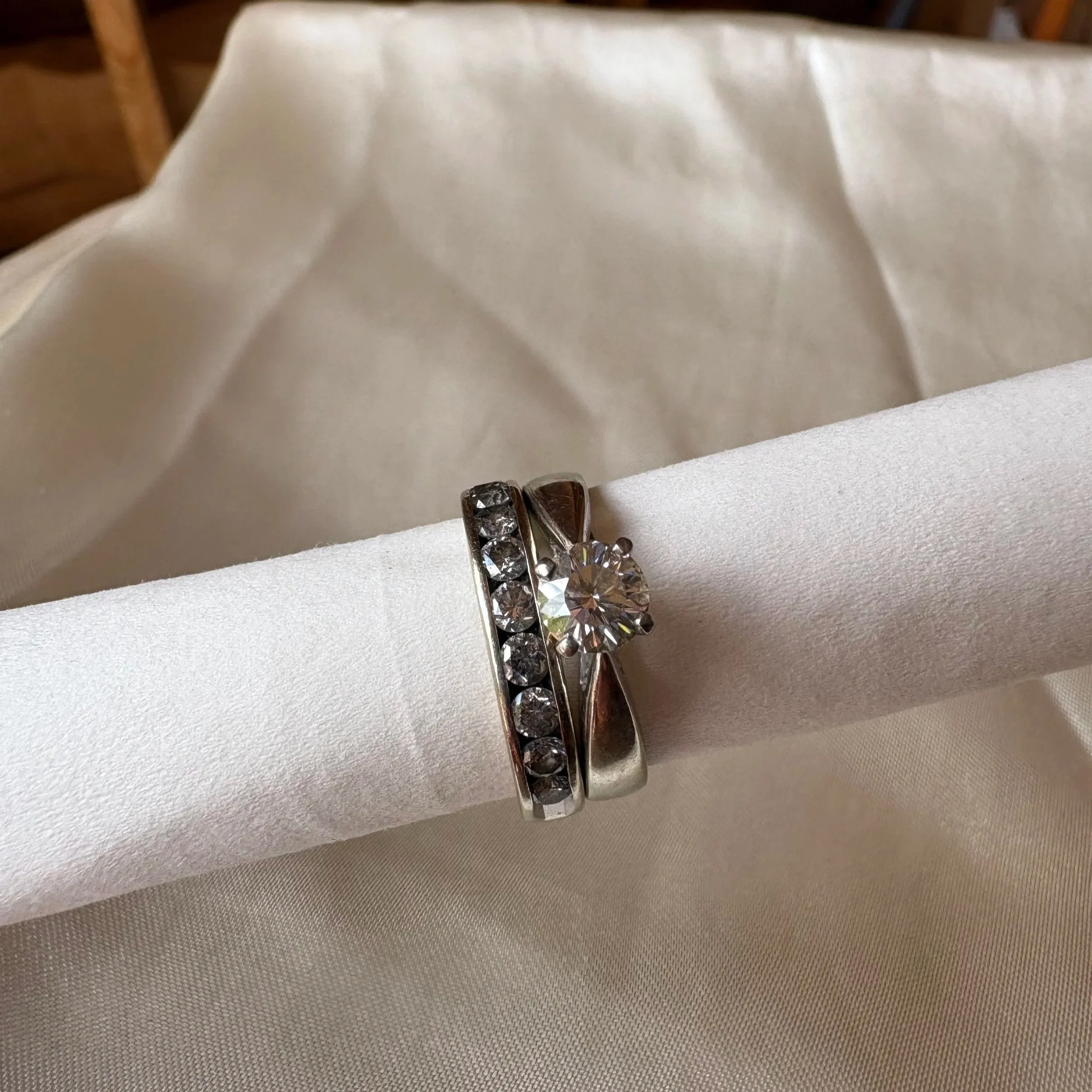 0.73 carat solitaire white gold engagement ring and wedding band