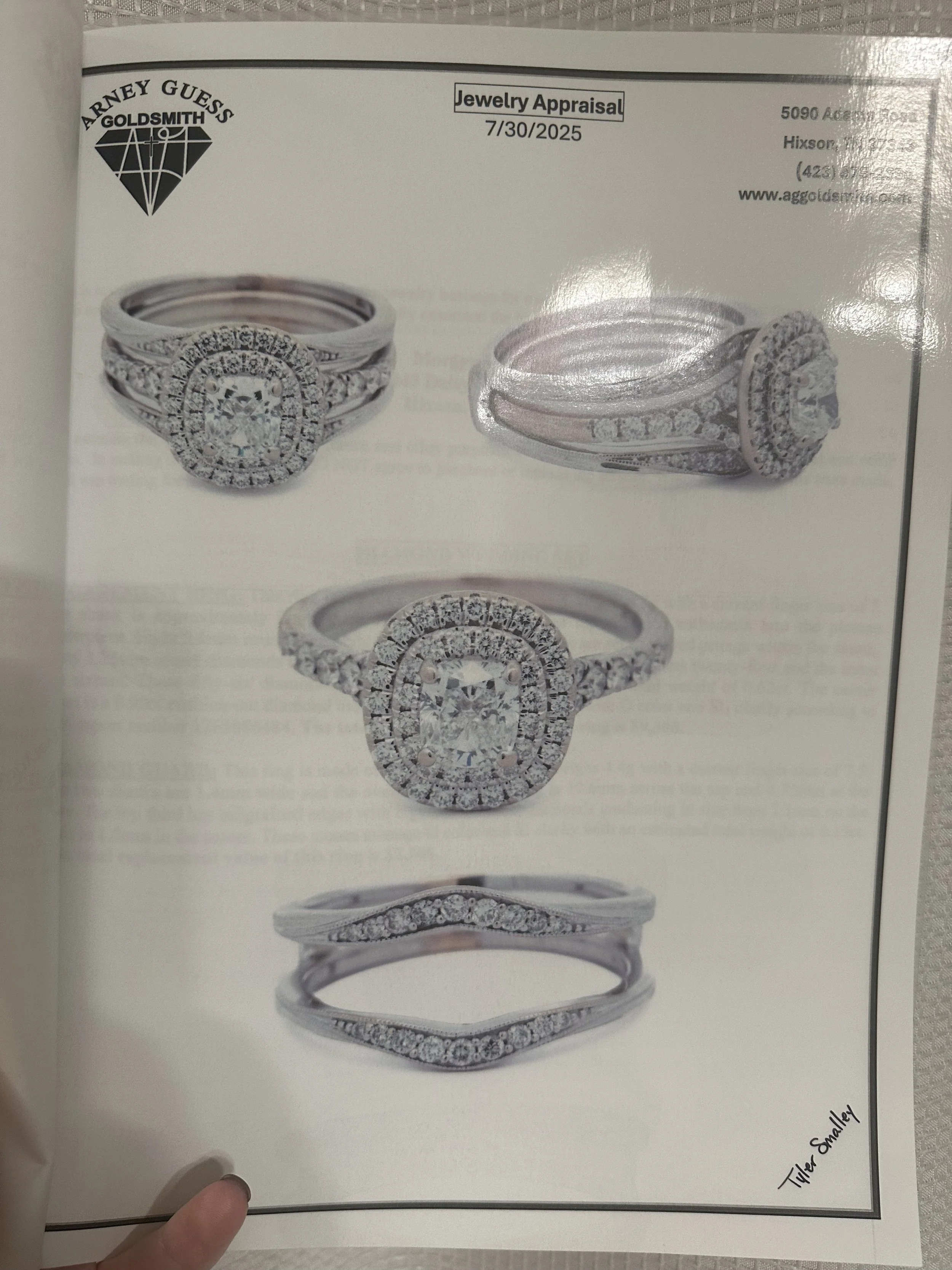 Appraisal image of preloved engagement ring and wedding bands