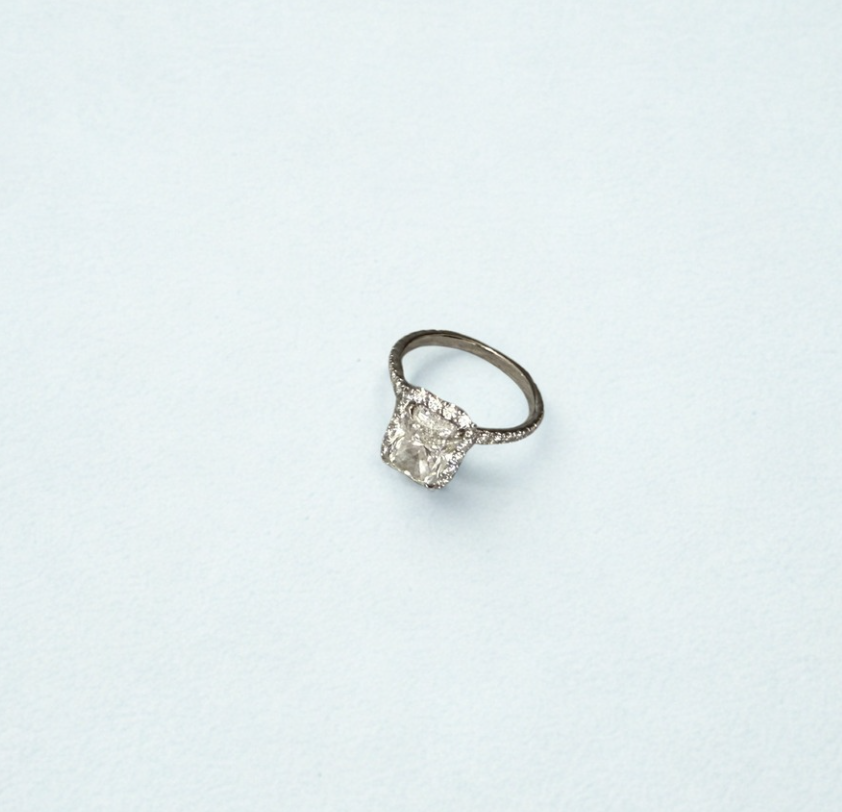 2.33 carat radiant lab grown halo diamond engagement ring
