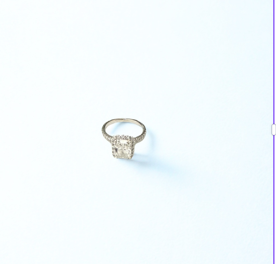 2.33 carat radiant lab grown halo diamond engagement ring
