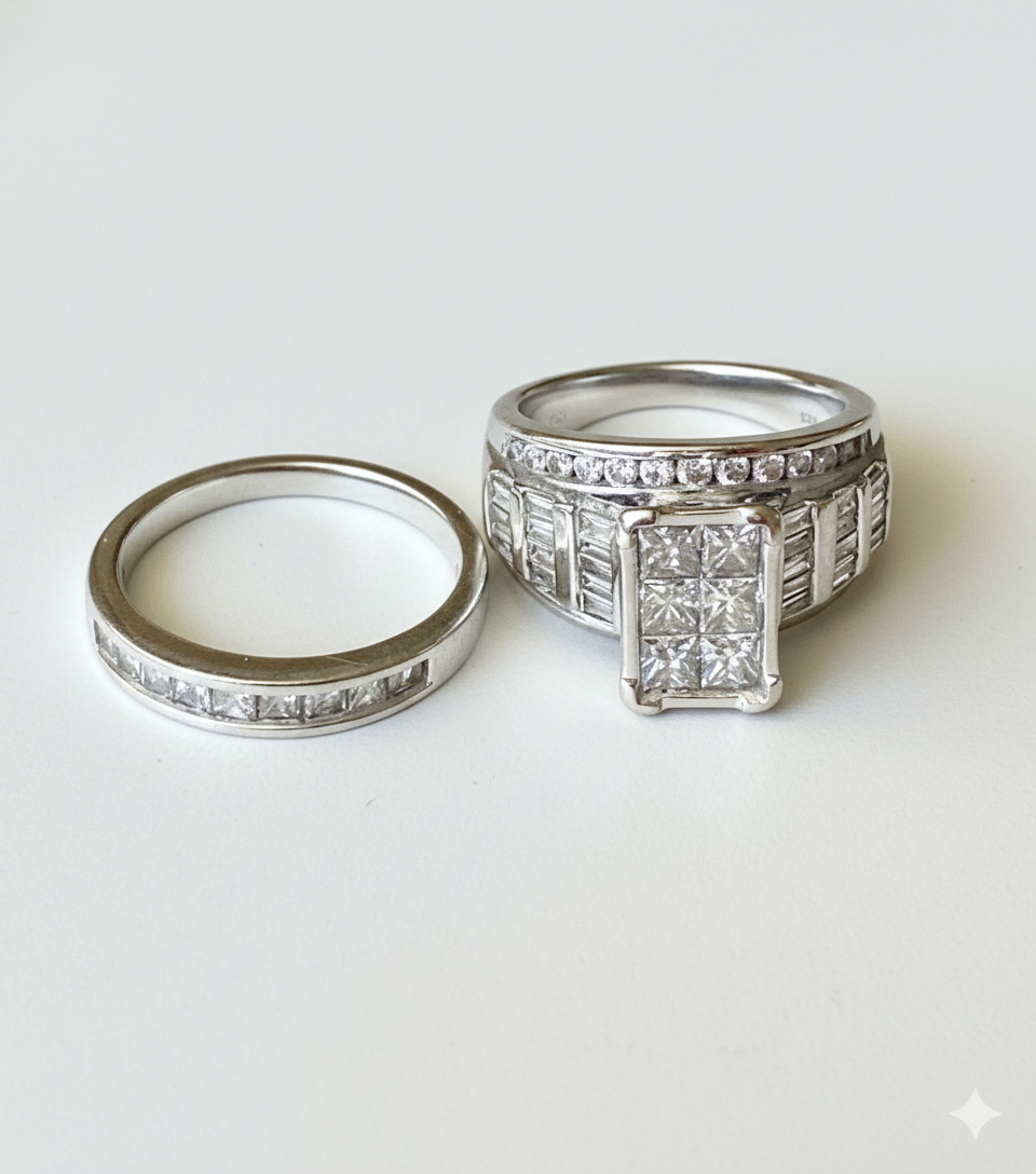 14K White Gold Matching Bridal Set | Stephanie