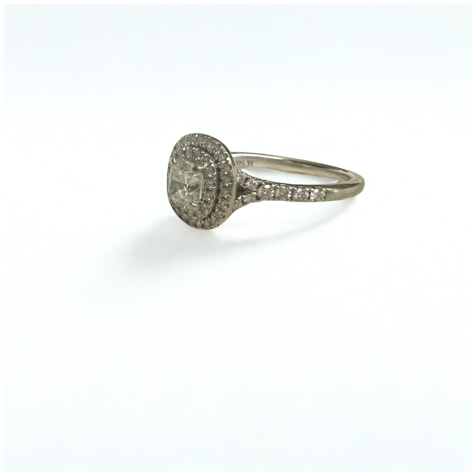 0.90 Carat Cushion Cut Diamond Halo Cushion Engagement Ring in 14K White Gold