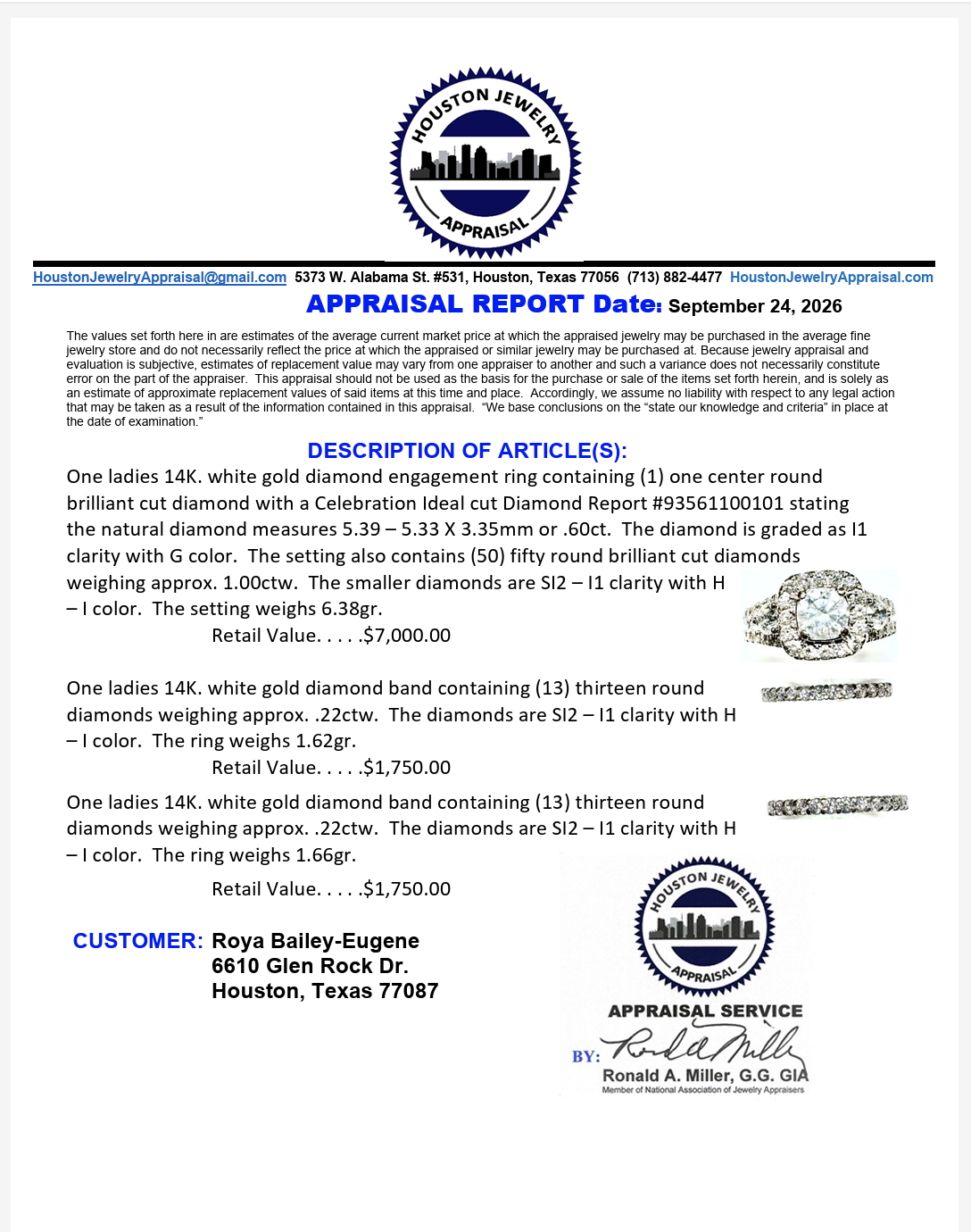 appraisal for round Natural Diamond Halo Bridal Set in 14k White Gold