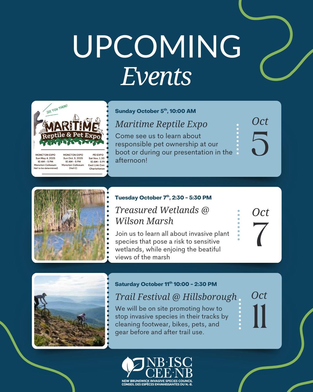We have a bunch of events lined up in October in the Moncton area - check it out!

🚵🦎🌿🔍🐍🕷🐾🍀