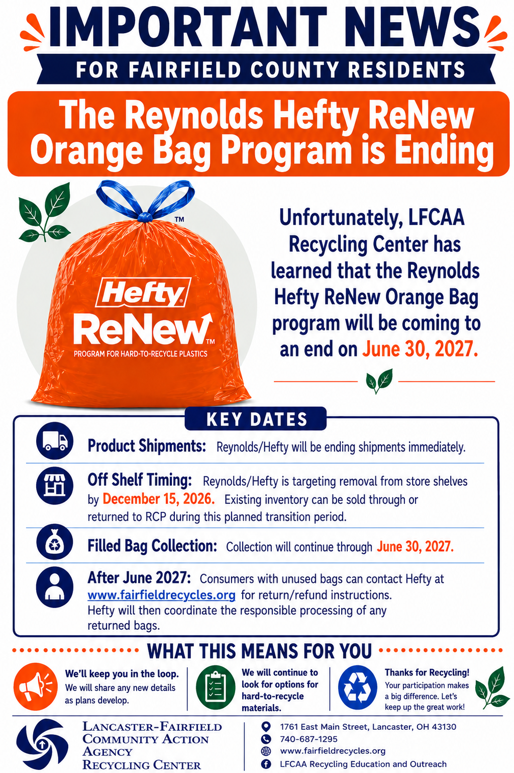Hefty Renew Orange Bag Program Ending